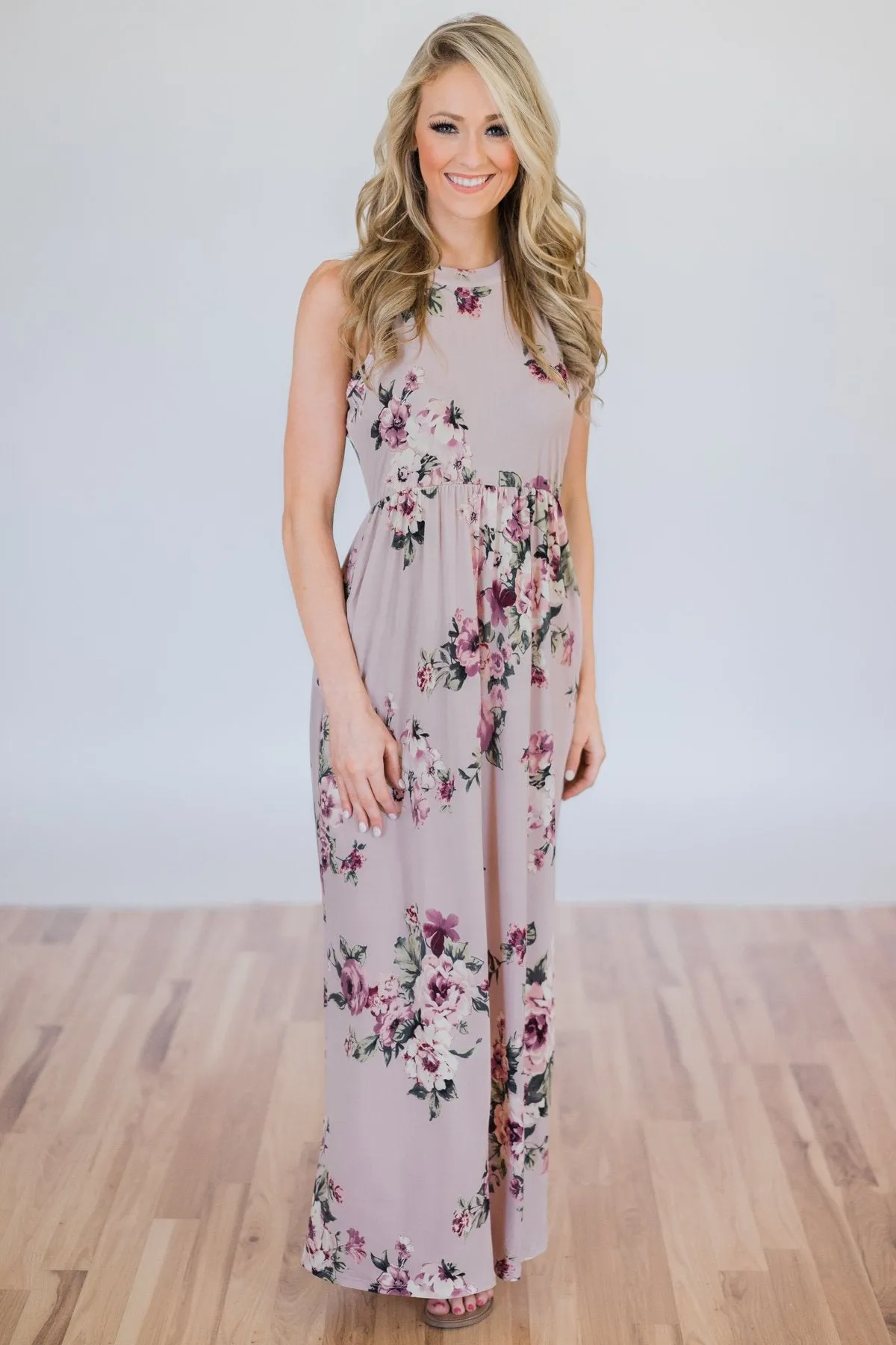 Tonight's the Night Floral Halter Maxi Dress- Light Mauve