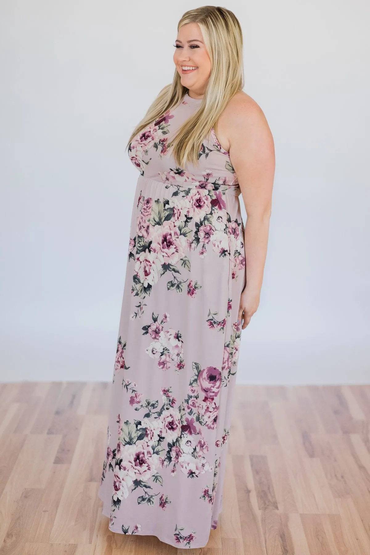 Tonight's the Night Floral Halter Maxi Dress- Light Mauve