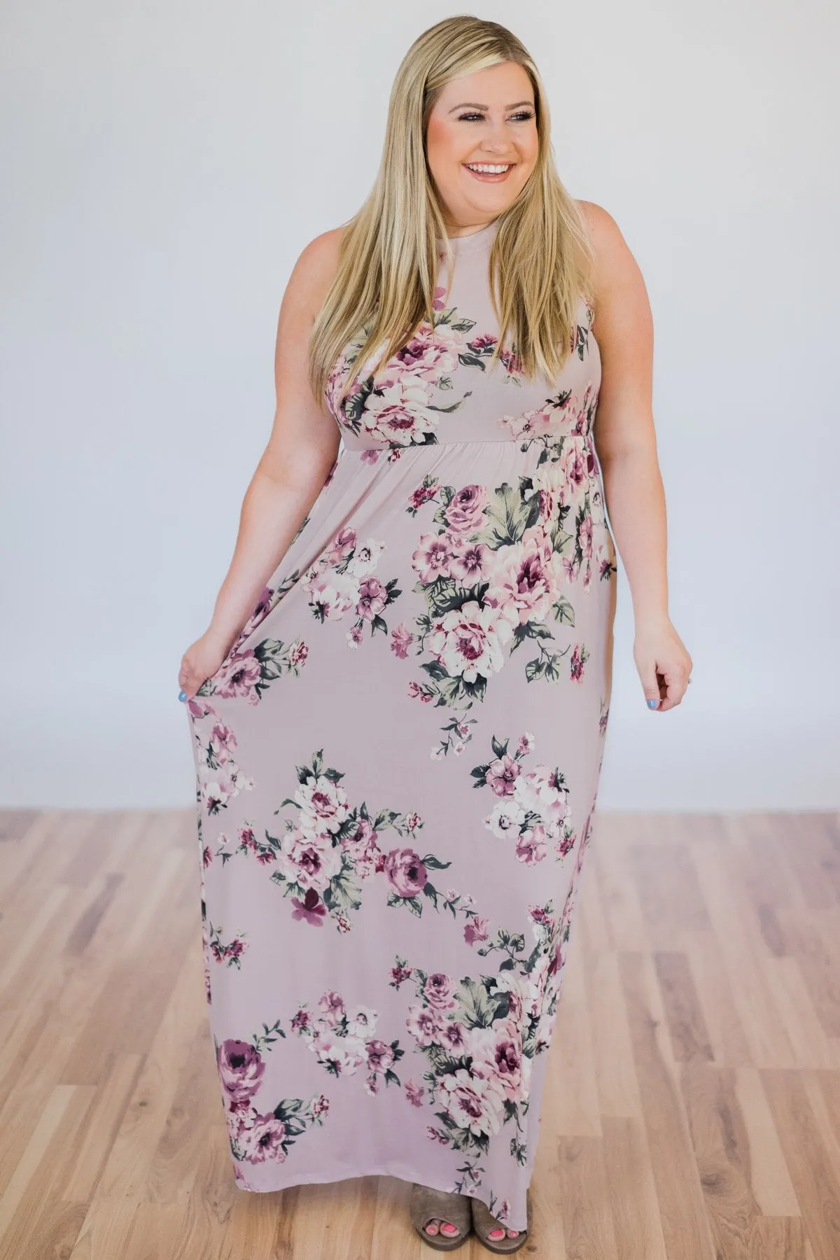 Tonight's the Night Floral Halter Maxi Dress- Light Mauve