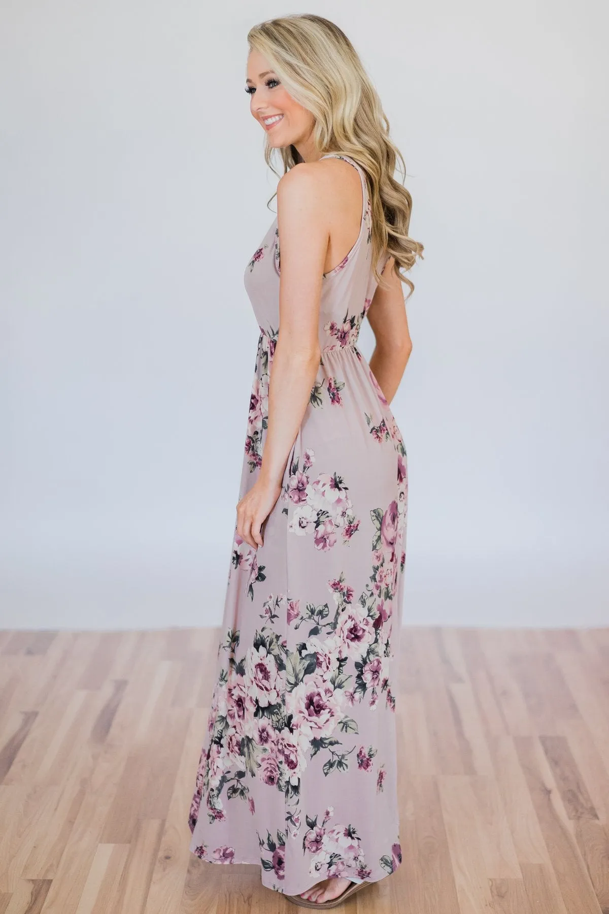 Tonight's the Night Floral Halter Maxi Dress- Light Mauve