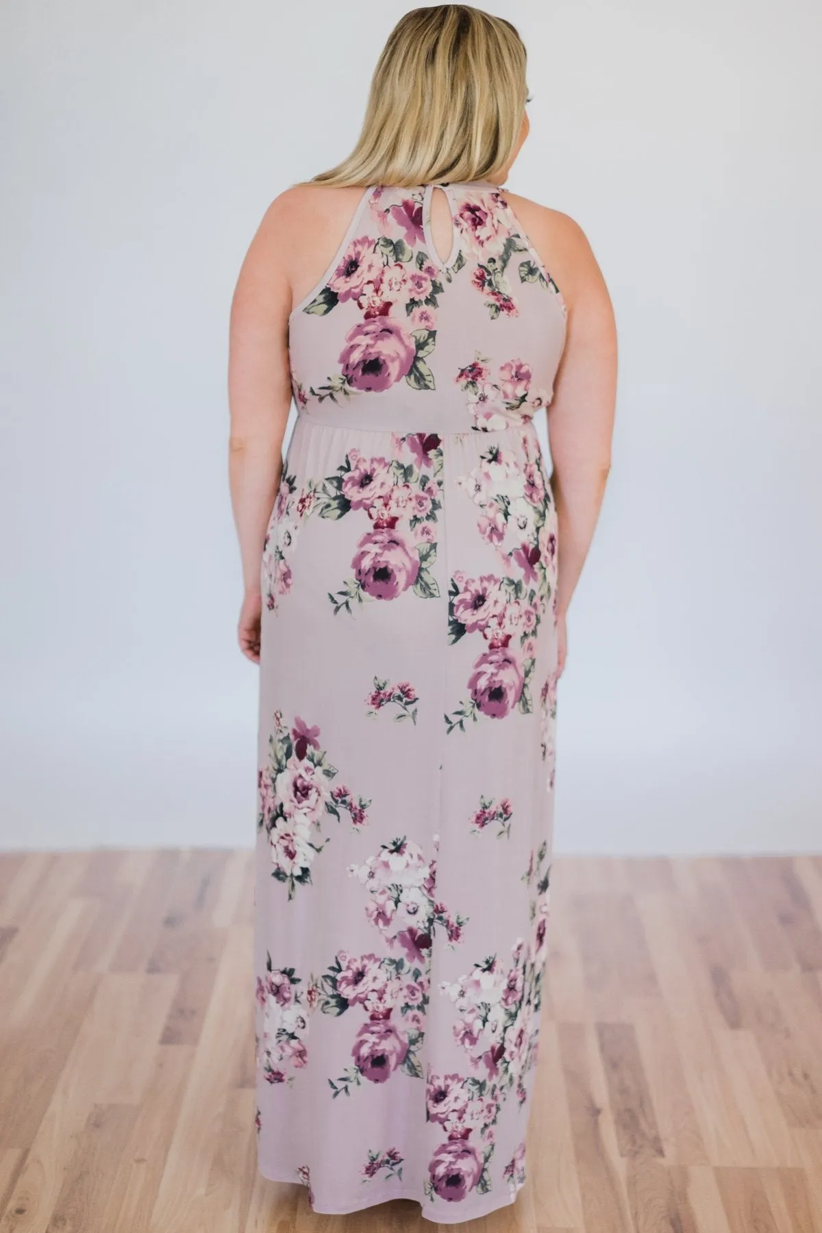 Tonight's the Night Floral Halter Maxi Dress- Light Mauve