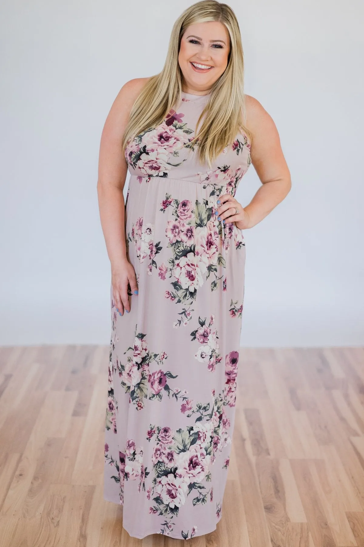Tonight's the Night Floral Halter Maxi Dress- Light Mauve