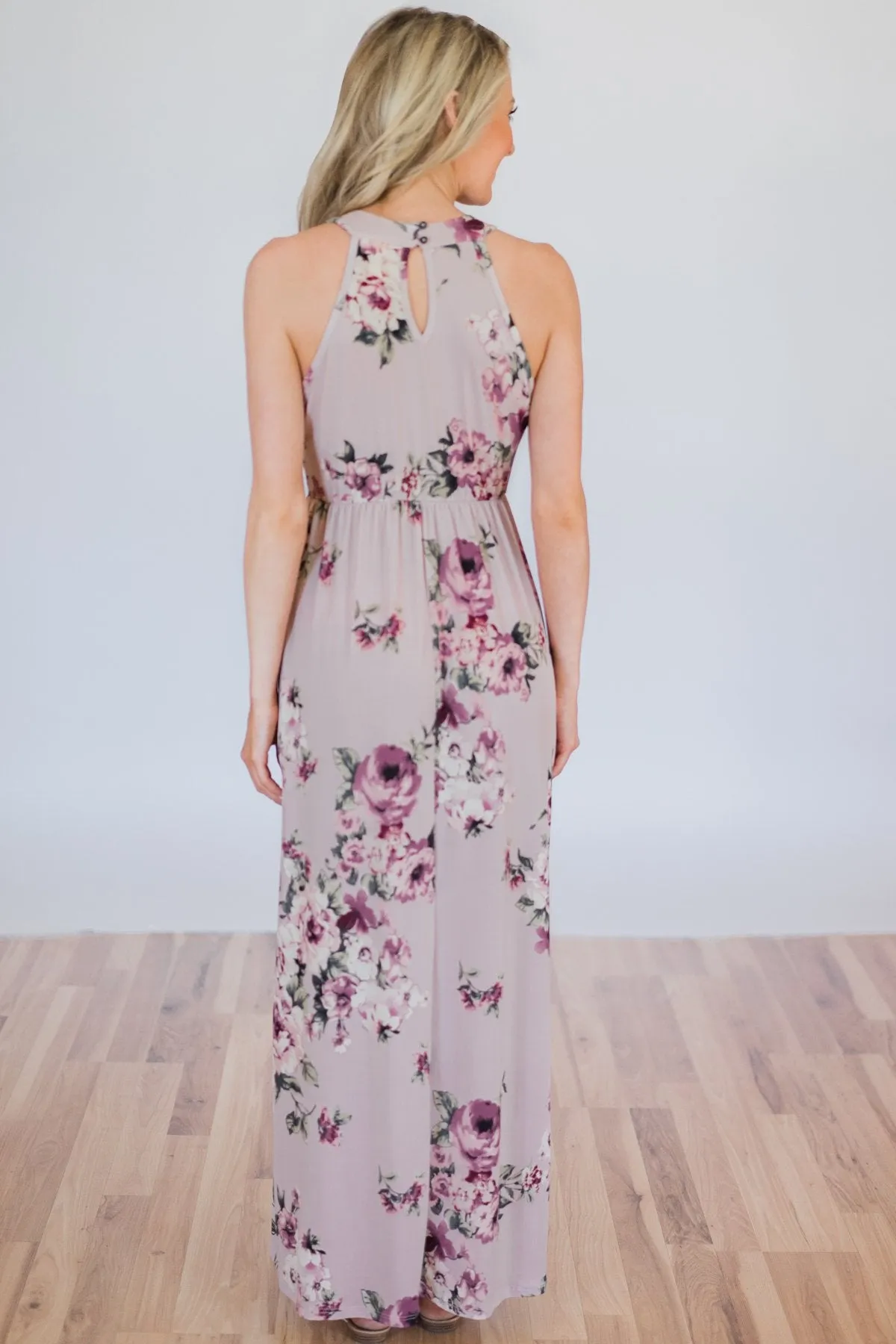 Tonight's the Night Floral Halter Maxi Dress- Light Mauve