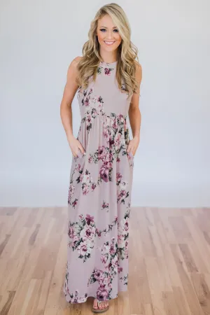 Tonight's the Night Floral Halter Maxi Dress- Light Mauve