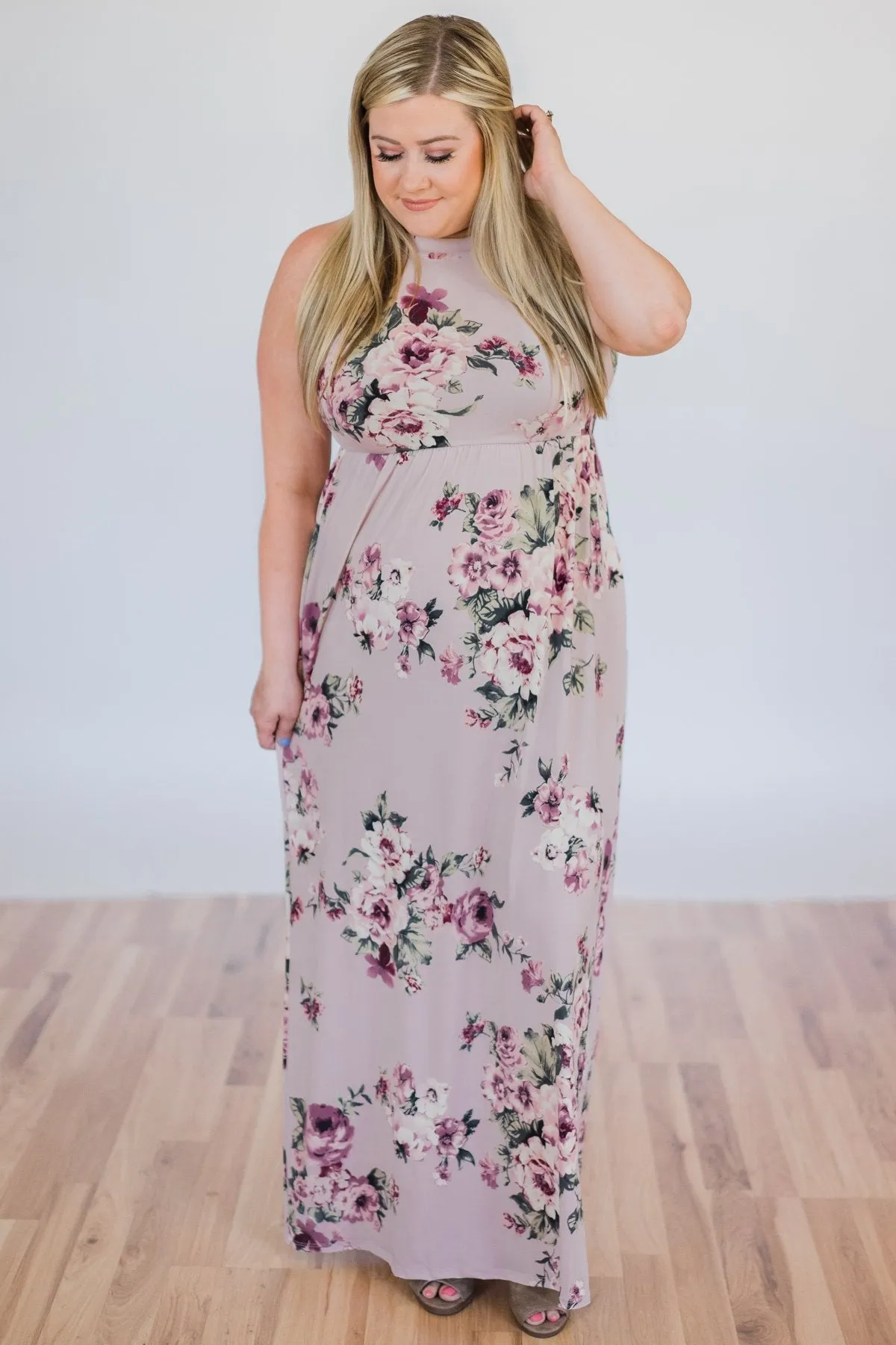 Tonight's the Night Floral Halter Maxi Dress- Light Mauve