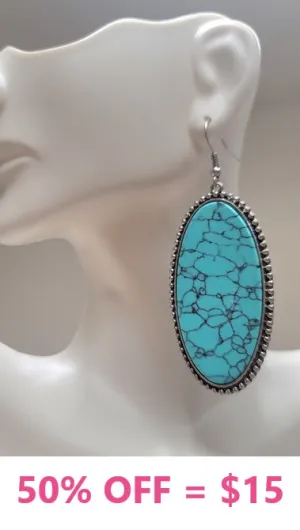 Turquoise Oval Stone Light Weight Earrings
