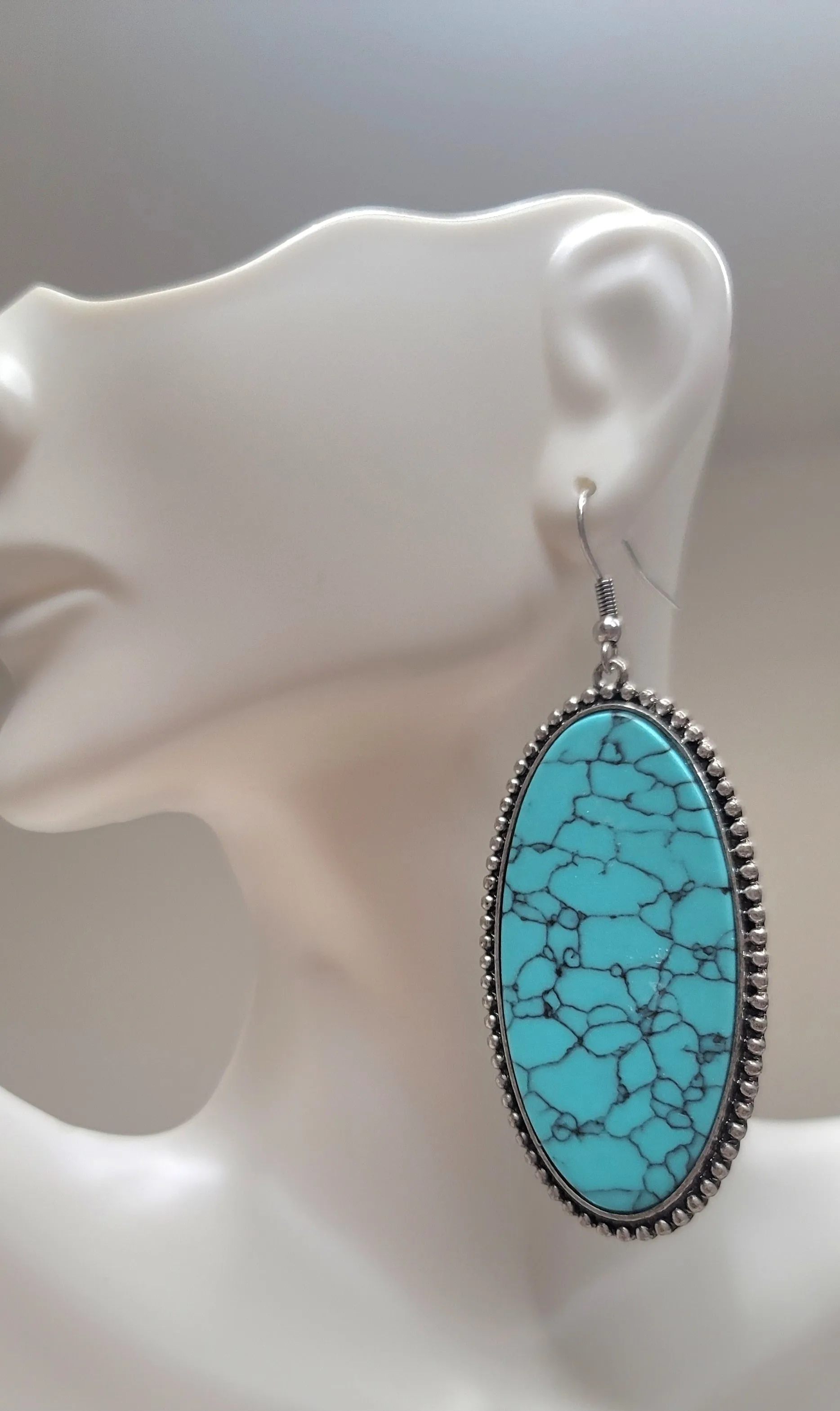 Turquoise Oval Stone Light Weight Earrings