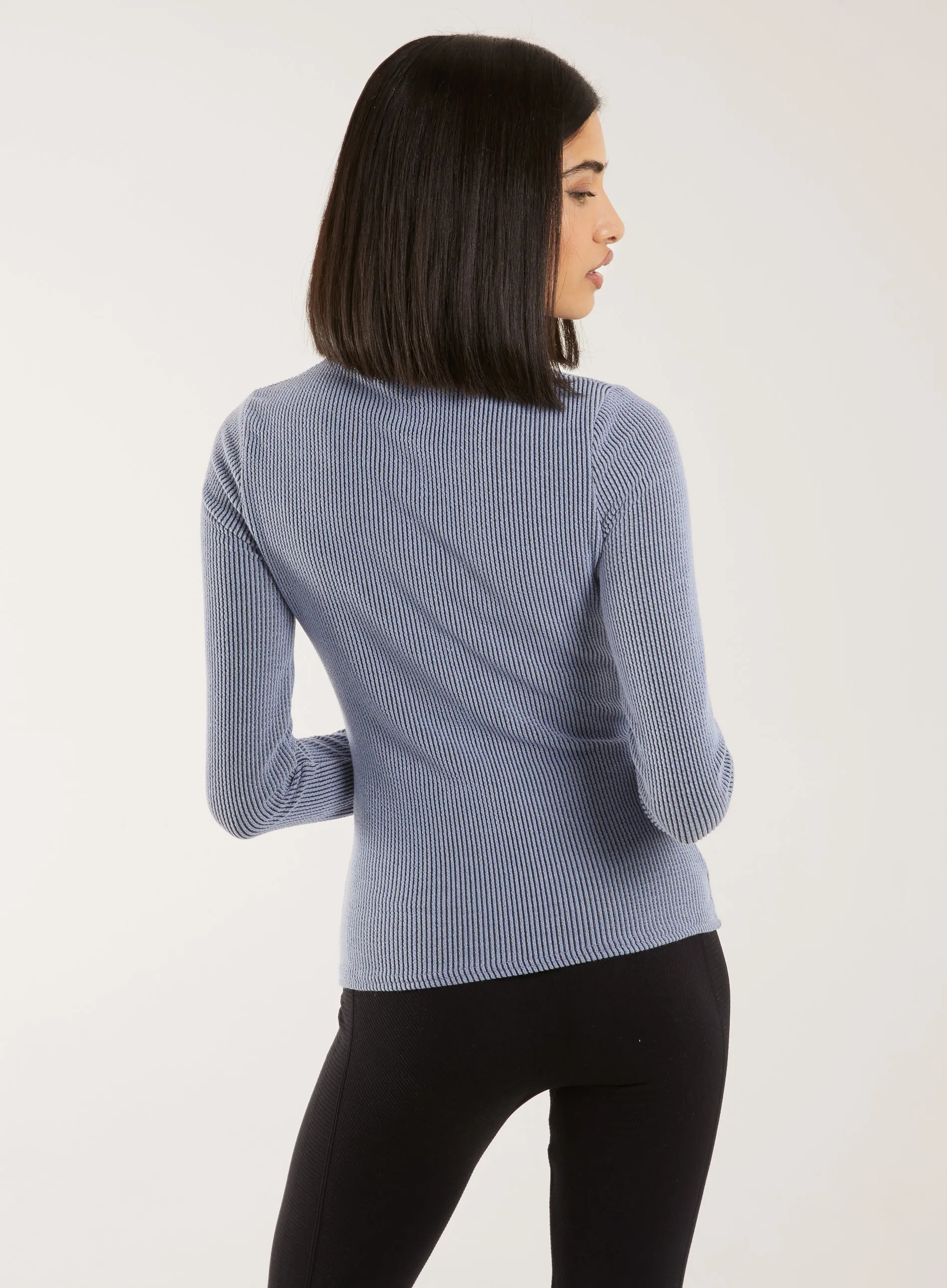 Two Tone Rib Double Zip Top