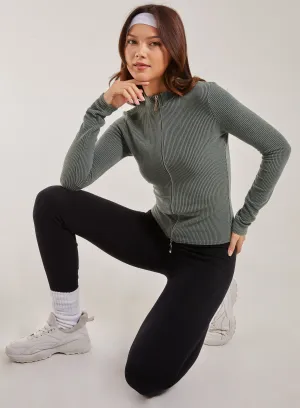 Two Tone Rib Double Zip Top