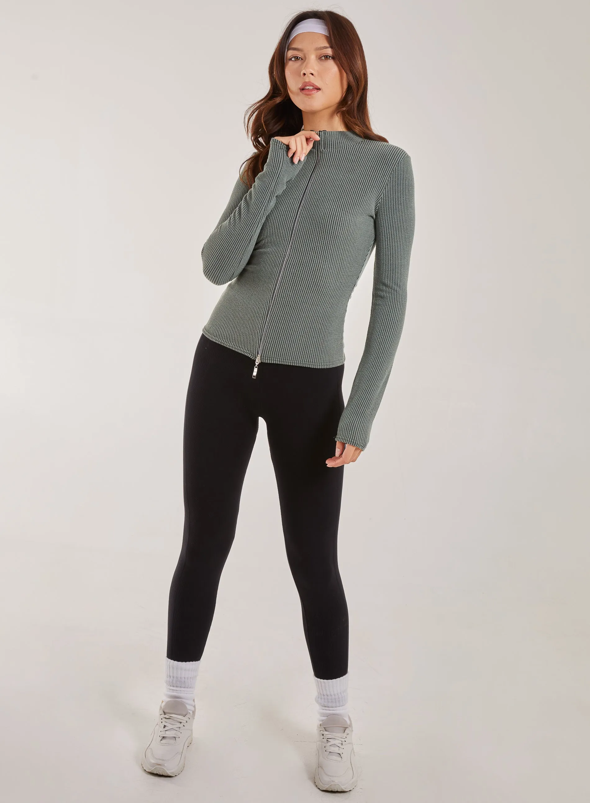 Two Tone Rib Double Zip Top