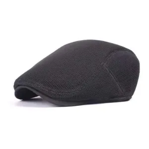 Unisex Women Men Polyester Mesh Hole Newsboy Beret Cap Flat Buckle Cowboy Cabbie Breathable Hat