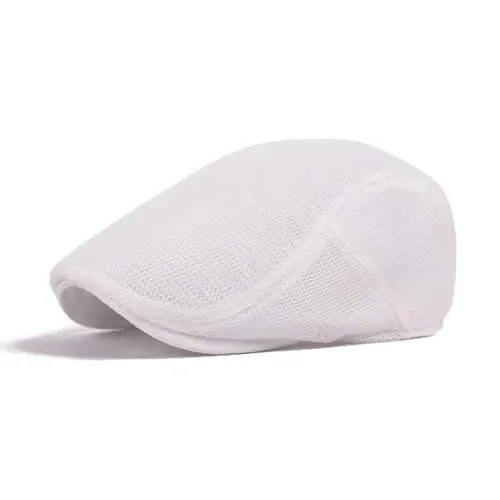 Unisex Women Men Polyester Mesh Hole Newsboy Beret Cap Flat Buckle Cowboy Cabbie Breathable Hat