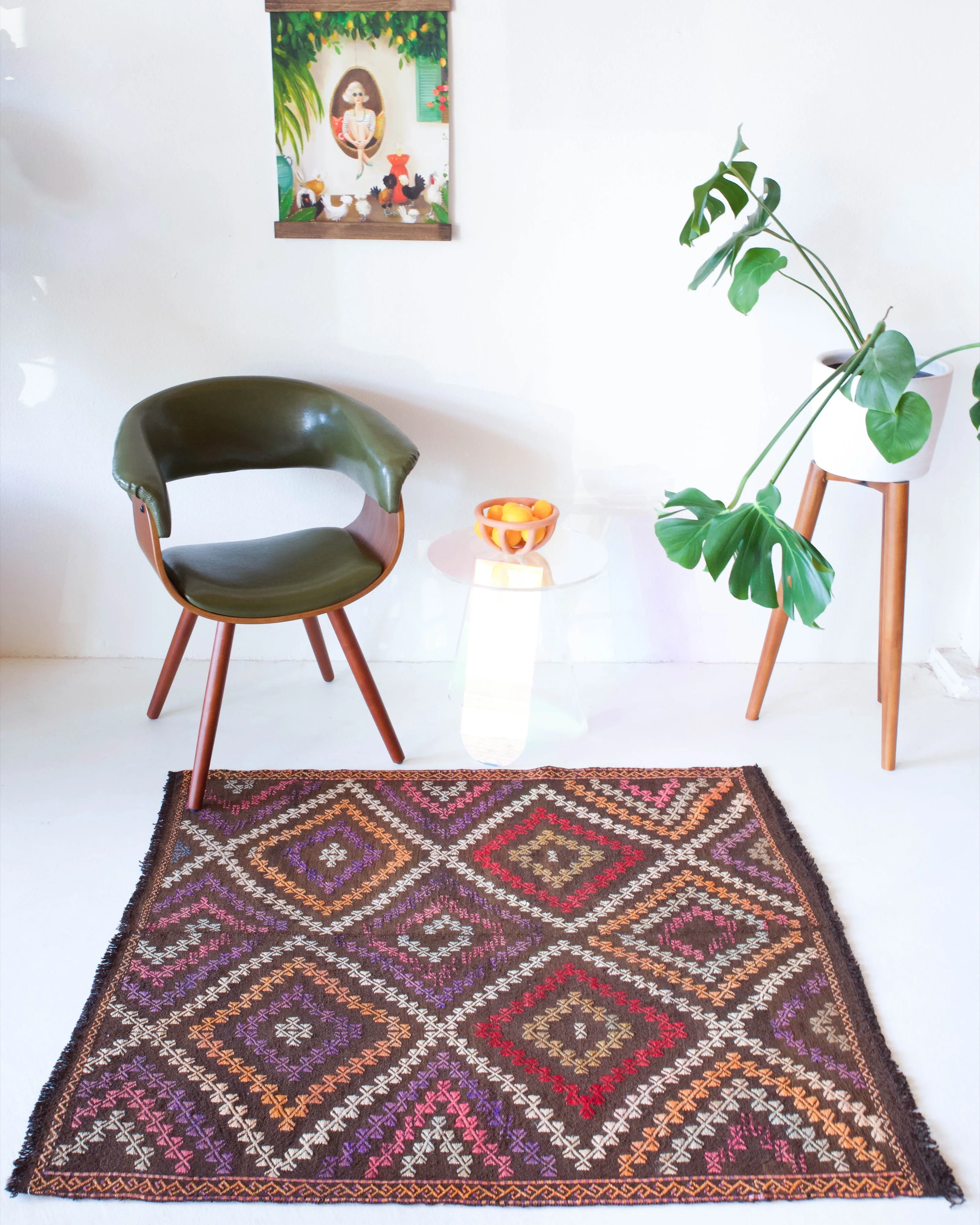 Vintage Mini Turkish Kilim Rug 3'8"x4'3"