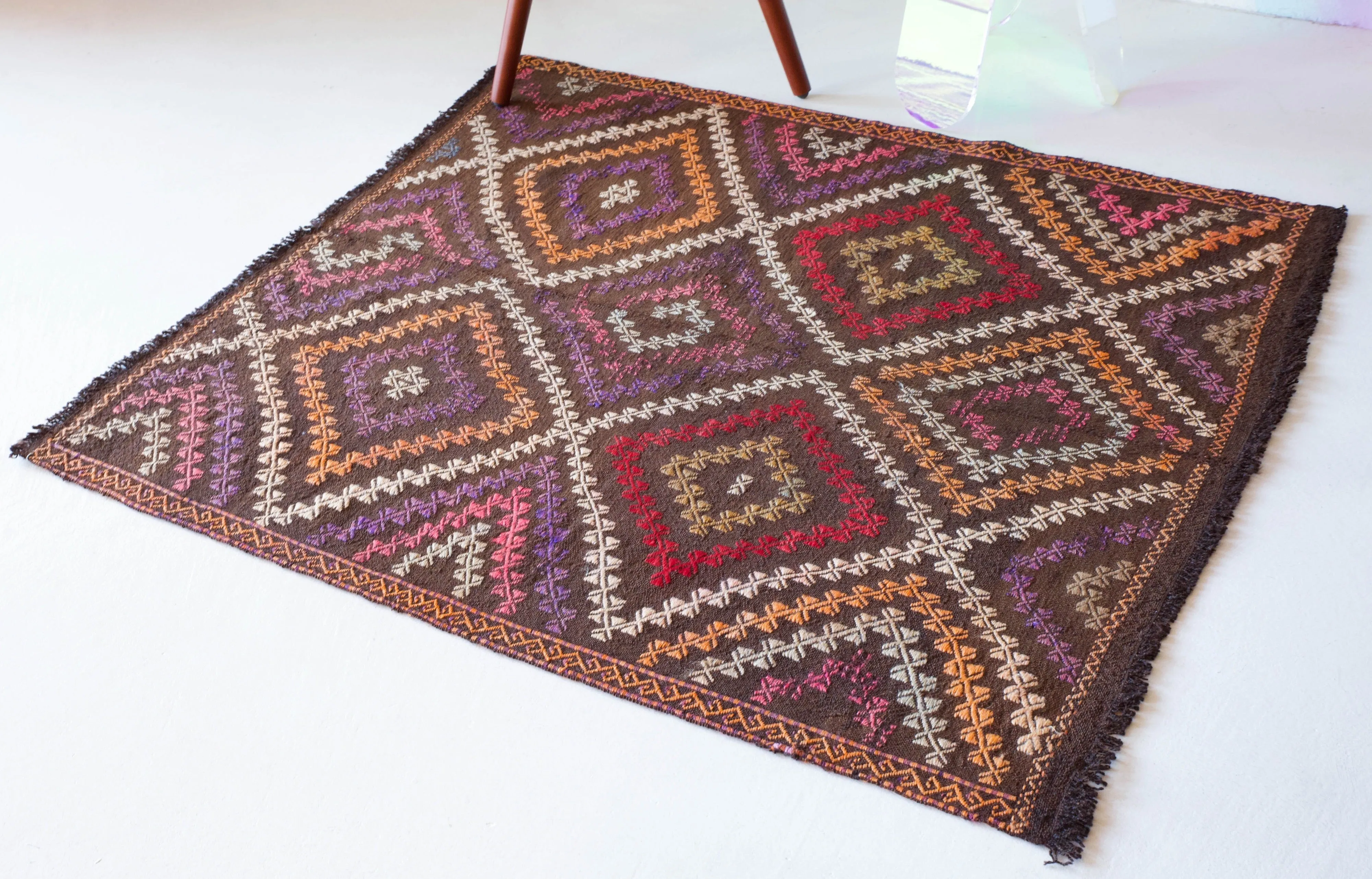 Vintage Mini Turkish Kilim Rug 3'8"x4'3"