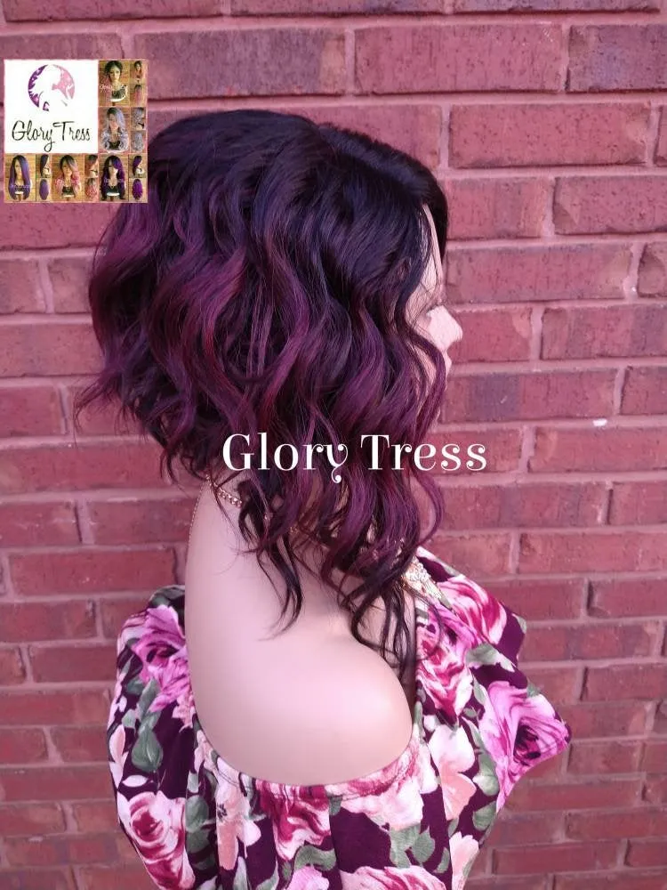 Wavy Full Wig, Bob Wig, Ombre Burgundy Wig, Wavy Bob Wig, Lace Part Wig, Ready To Ship // JOURNEY