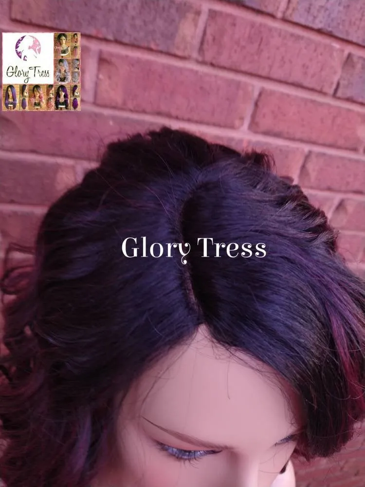 Wavy Full Wig, Bob Wig, Ombre Burgundy Wig, Wavy Bob Wig, Lace Part Wig, Ready To Ship // JOURNEY