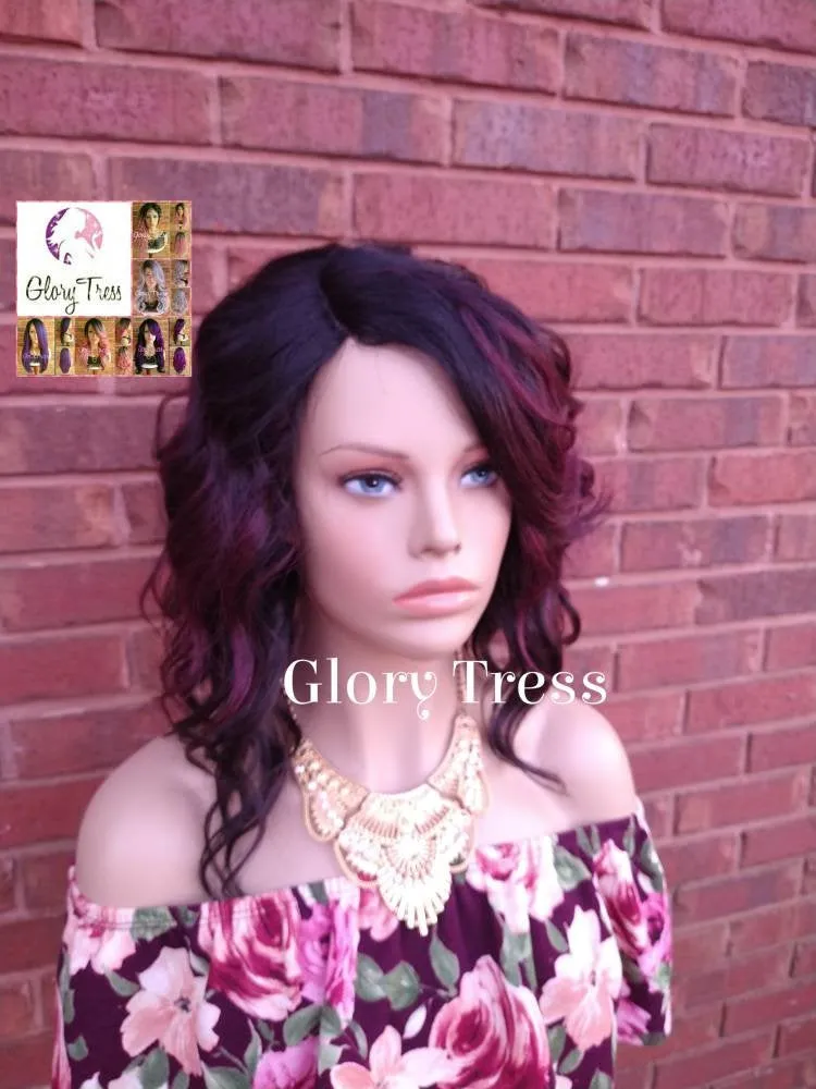 Wavy Full Wig, Bob Wig, Ombre Burgundy Wig, Wavy Bob Wig, Lace Part Wig, Ready To Ship // JOURNEY