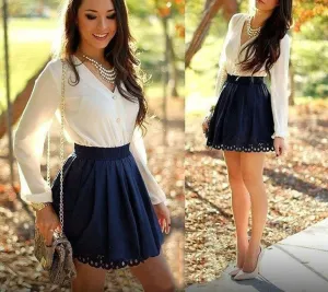 Women Summer Dress Long Sleeve Patchwork Mini Party Dresses Casual V-neck Office