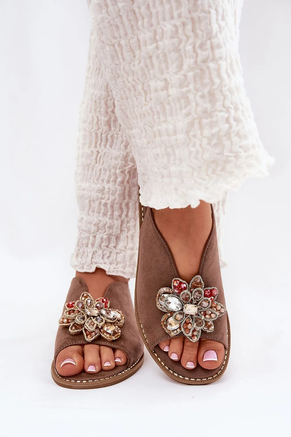 Women's eco suede decorative flower sandals