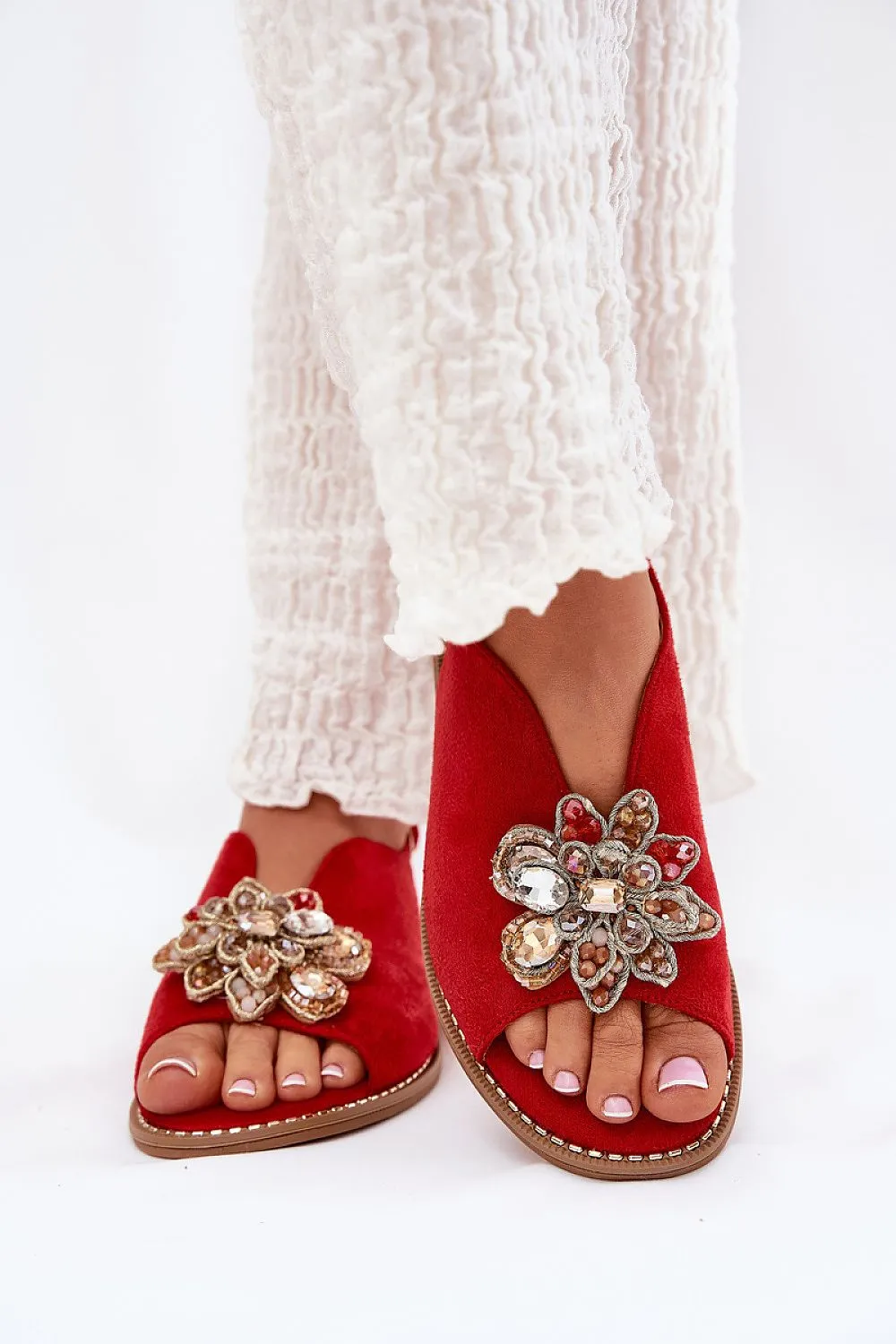 Women's eco suede decorative flower sandals