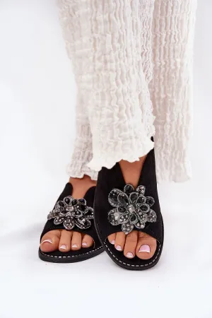 Women's eco suede decorative flower sandals
