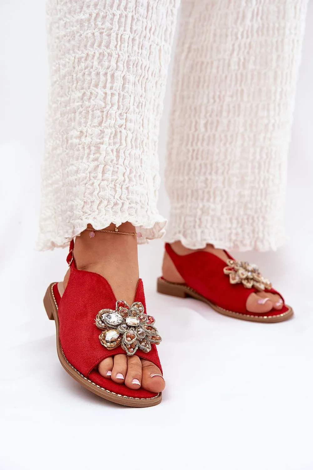 Women's eco suede decorative flower sandals