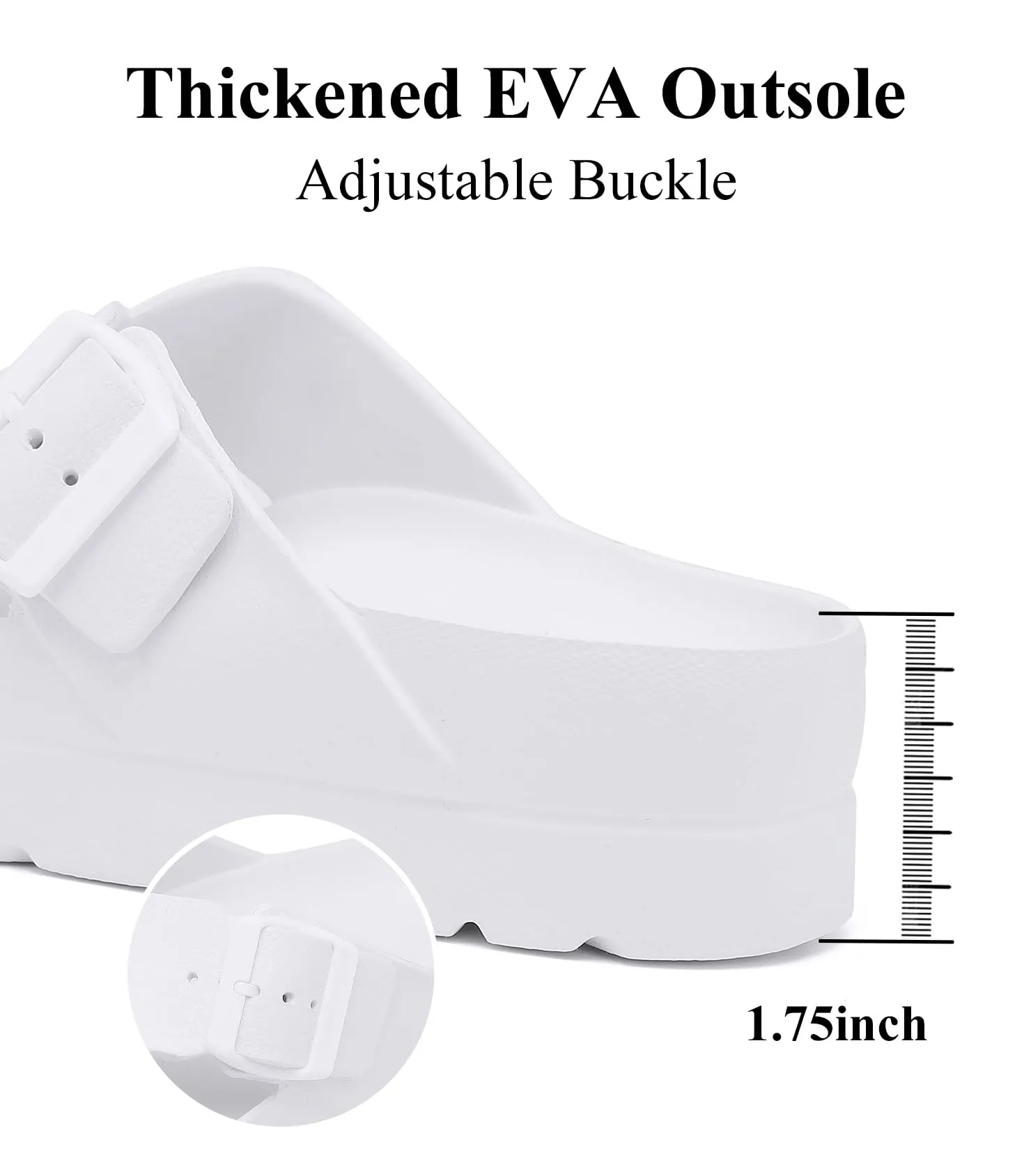 Womens Platform Sandals with Arch Support, Adjustable Buckle Beach Sandal Woman Comfort Lightweight Ultra Cushion EVA Slides