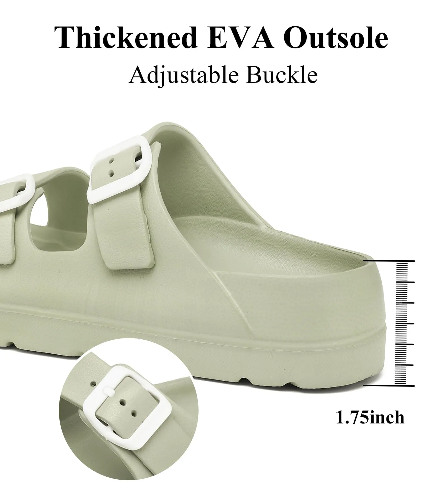Womens Platform Sandals with Arch Support, Adjustable Buckle Beach Sandal Woman Comfort Lightweight Ultra Cushion EVA Slides