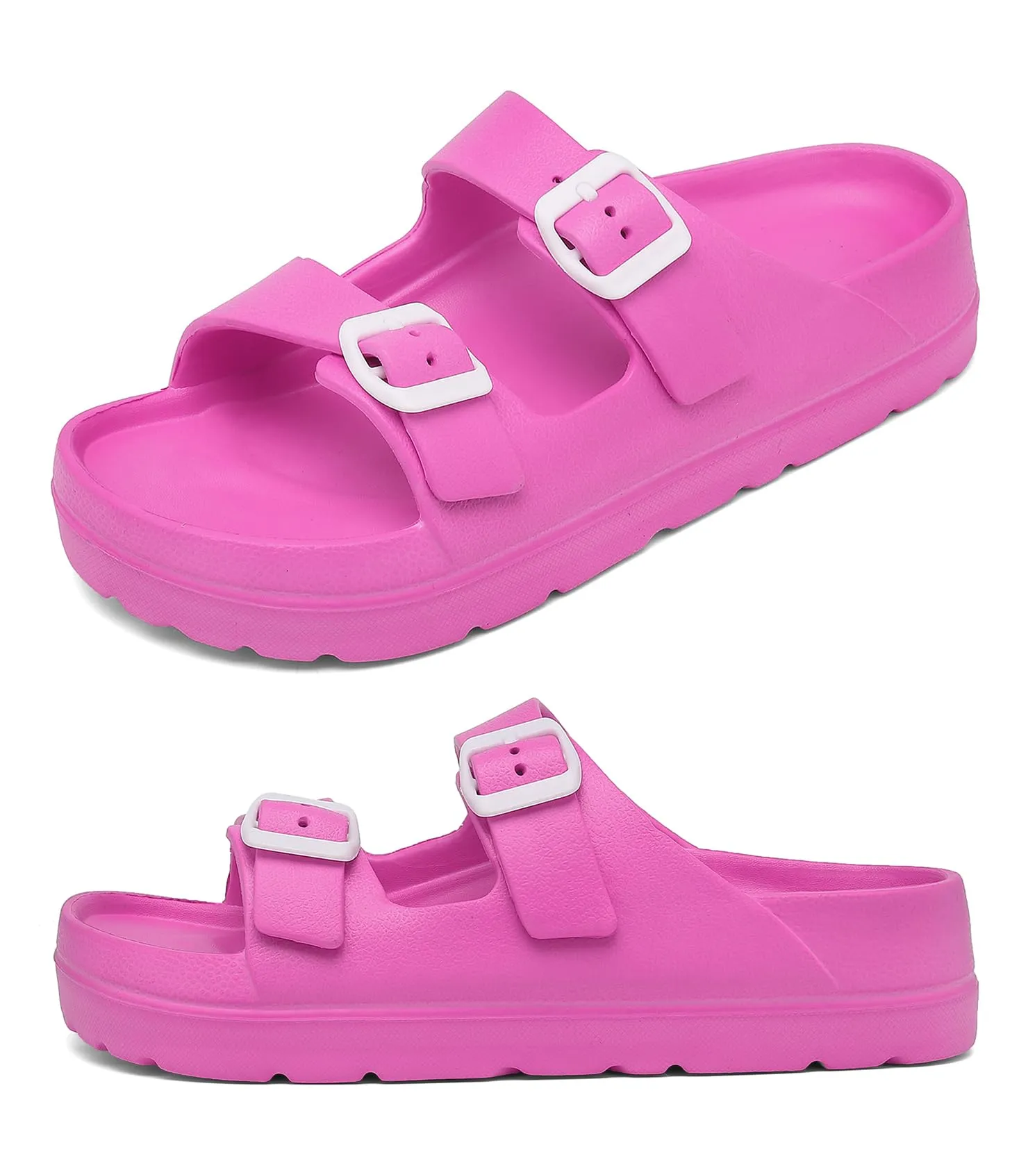 Womens Platform Sandals with Arch Support, Adjustable Buckle Beach Sandal Woman Comfort Lightweight Ultra Cushion EVA Slides