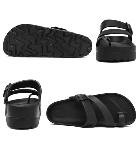 Womens Platform Sandals with Arch Support, Adjustable Buckle Beach Sandal Woman Comfort Lightweight Ultra Cushion EVA Slides