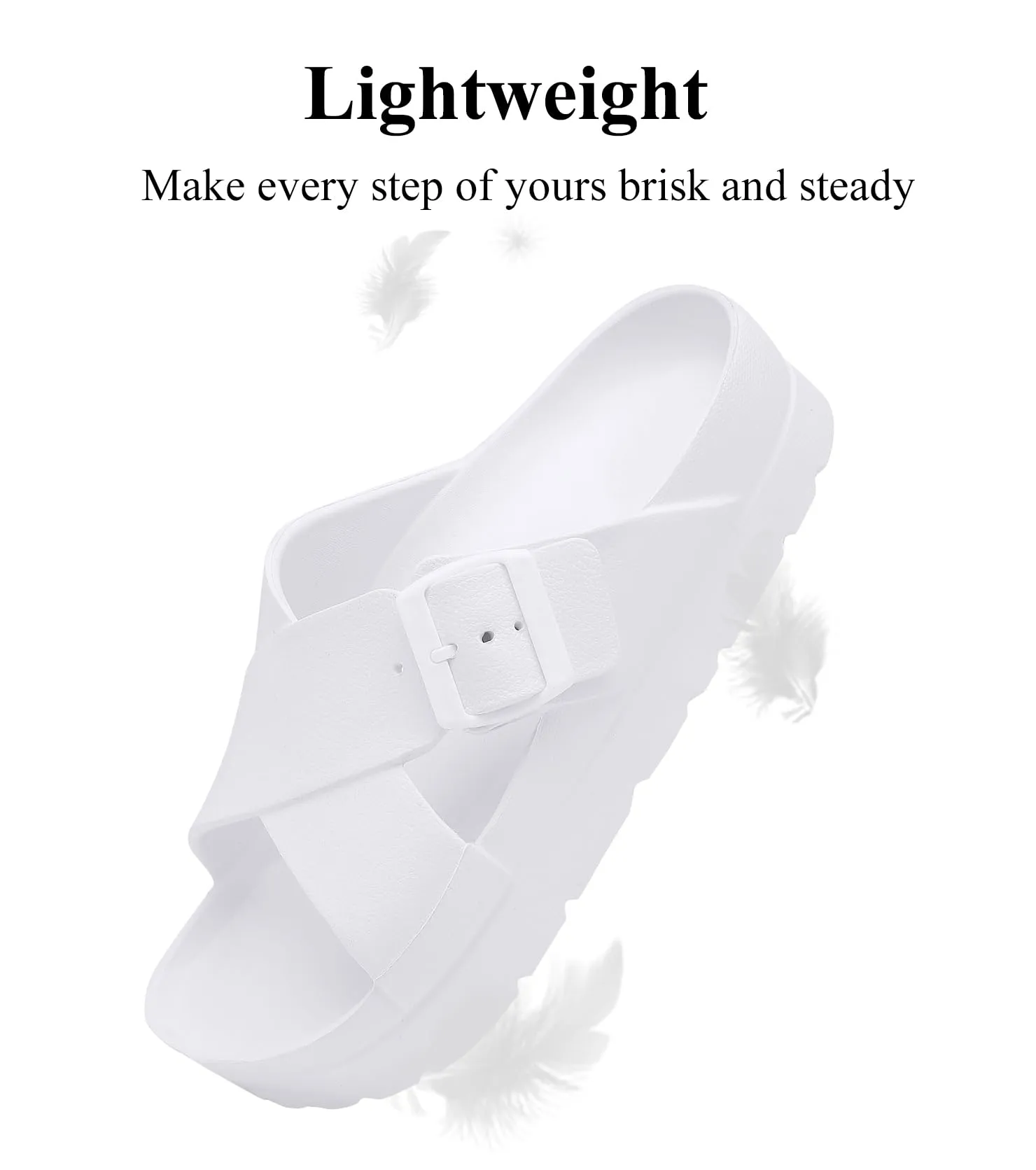 Womens Platform Sandals with Arch Support, Adjustable Buckle Beach Sandal Woman Comfort Lightweight Ultra Cushion EVA Slides