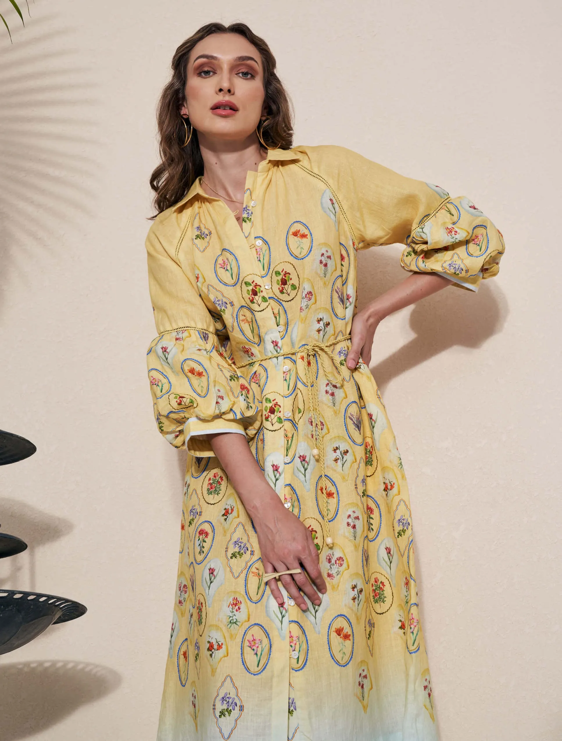 Yellow Skye shirt dress and belt