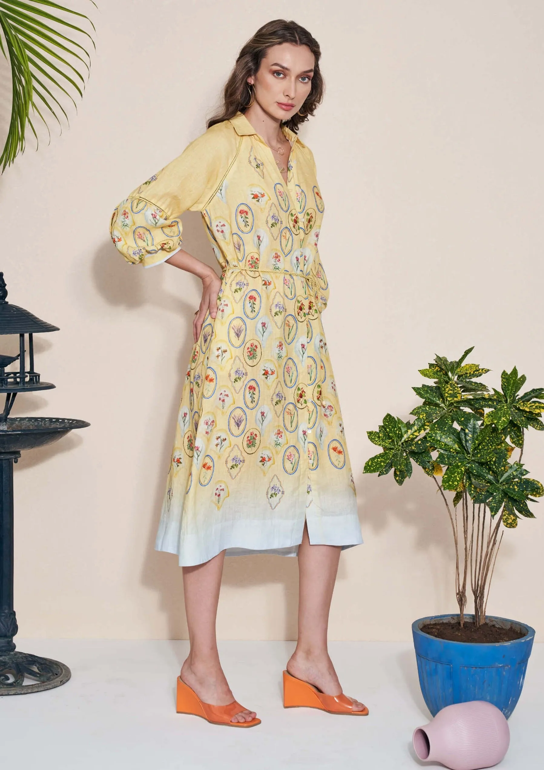 Yellow Skye shirt dress and belt