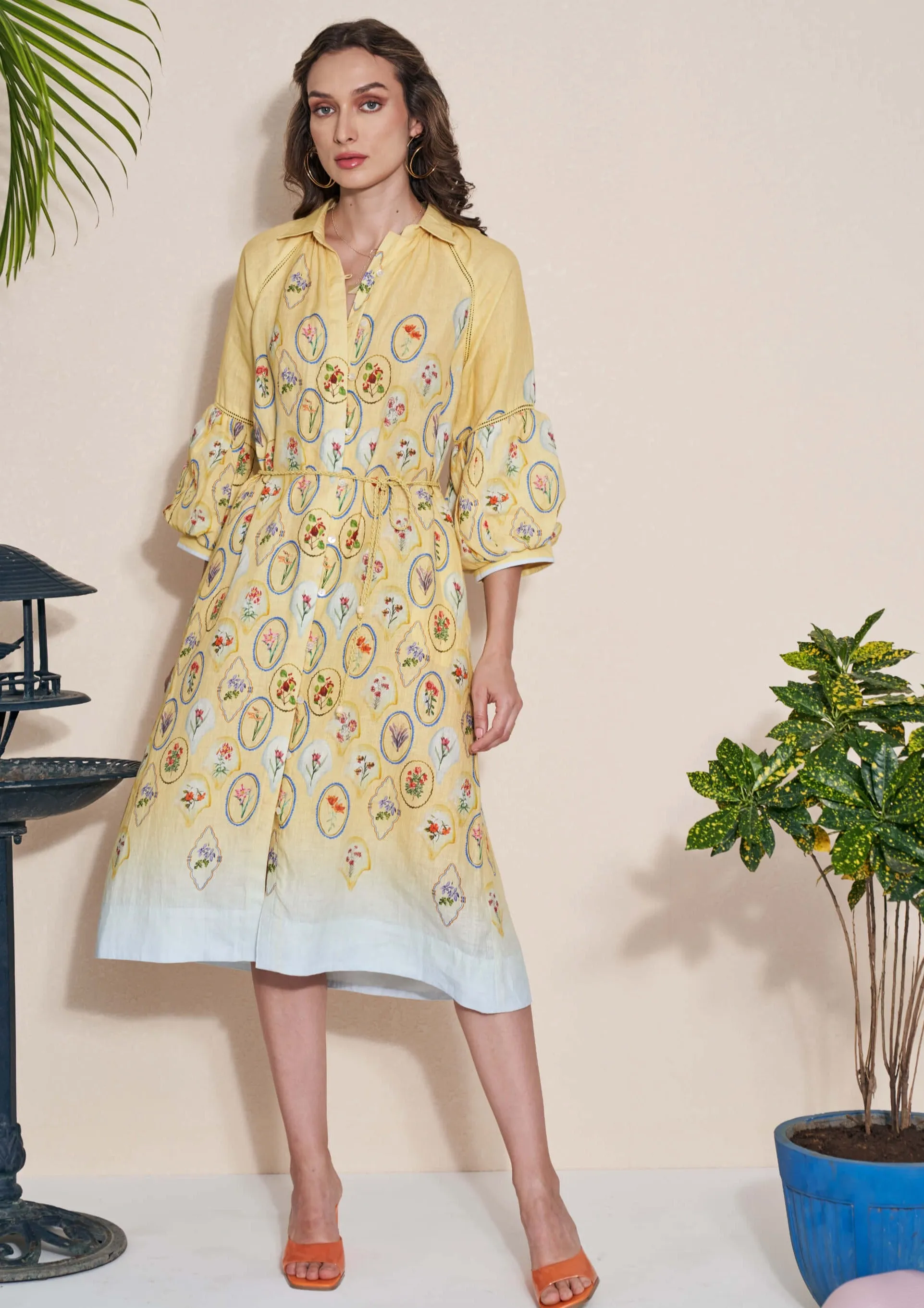 Yellow Skye shirt dress and belt